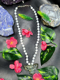 Selenite Bead Mala Necklace with Labradorite Phoenix Pendant - Embrace Renewal and Transformation