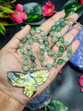 Green Fluorite Bead Mala Necklace with Labradorite Phoenix Pendant - Embrace Transformation and Renewal