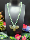 Green Fluorite Bead Mala Necklace with Labradorite Phoenix Pendant - Embrace Transformation and Renewal