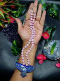 Kunzite Bead Mala Necklace with Lapis Lazuli Phoenix Pendant - Embrace Transformation and Inner Wisdom