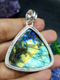 Labradorite Floral Carving Triangle Pendant - A Radiant Symbol of Artistry and Mystique