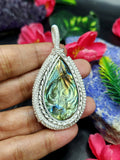 Labradorite Floral Carving Teardrop Wire-Wrapped Pendant - A Timeless Expression of Elegance