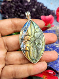 Labradorite Floral Carving Oval Pendant - Unveiling the Ethereal Beauty of Labradorite