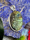 Labradorite Floral Carving Oval Pendant - Unearth the Enchanting Beauty