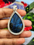 Labradorite Floral Carving Teardrop Pendant - Unveiling Nature's Iridescent Beauty