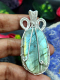 Labradorite Floral Carving Oval Pendant - A Fusion of Elegance and Artistry