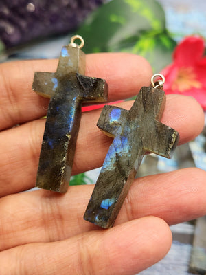 Labradorite Holy Cross Pendant - Unveiling Mystical Elegance - ONE PIECE ONLY