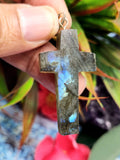 Labradorite Holy Cross Pendant - Unveiling Mystical Elegance - ONE PIECE ONLY