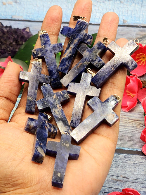 Sodalite Holy Cross Pendant - A Fusion of Beauty and Spirituality - ONE PIECE ONLY