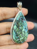 Labradorite Floral Carving Teardrop Pendant - Captivating Beauty in Silver-Coated Metal