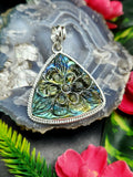 Labradorite Floral Carving Triangle Pendant - A Radiant Symbol of Artistry and Mystique