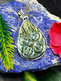 Labradorite Floral Carving Teardrop Pendant - Unveiling Nature's Artistry in Gemstone Jewelry
