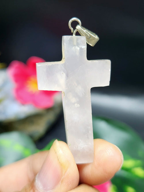 Rose Quartz Holy Cross Pendant - A Symbol of Love and Beauty