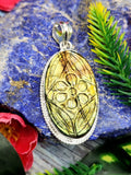 Labradorite Floral Carving Oval Pendant - Captivating Mystique Crafted by Artisans