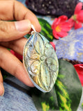 Labradorite Floral Carving Oval Pendant - Unveiling the Ethereal Beauty of Labradorite