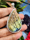 Labradorite Floral Carving Teardrop Pendant - Unveiling the Enchanting Beauty of Labradorite