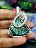 Labradorite Floral Carving Triangle Wire Wrapped Pendant - Unveiling the Intricate Beauty of Labradorite