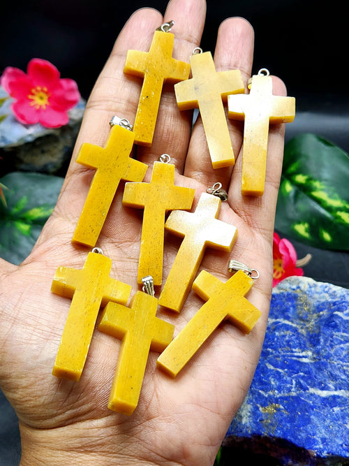 Yellow Aventurine Holy Cross Pendant - Embrace Radiance and Craftsmanship - ONE PIECE ONLY