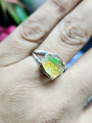 Ethiopian Opal Rough Single Stone Ring - Unveiling Nature's Untamed Elegance in Sterling Silver