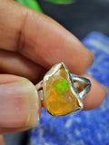 Ethiopian Opal Rough Single Stone Ring - A Glimpse of Nature's Enchantment in Sterling Silver