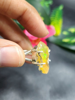 Ethiopian Opal Rough Single Stone Ring - A Mesmerizing Fusion of Earth's Treasures