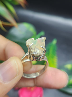 Ethiopian Opal Rough Single Stone Ring - Nature's Splendor in Sterling Silver