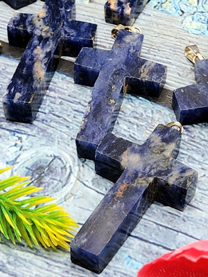 Sodalite Holy Cross Pendant - A Fusion of Beauty and Spirituality - ONE PIECE ONLY