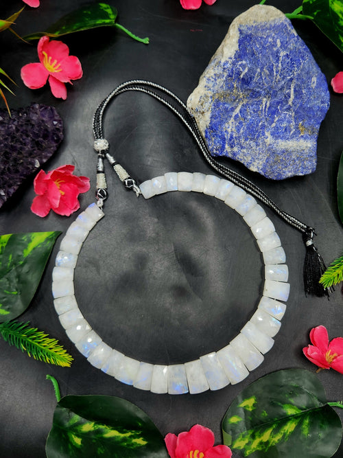 Rainbow Moonstone Cut Stone Necklace with Sarafa - Embrace the Enchantment of Moonlit Radiance