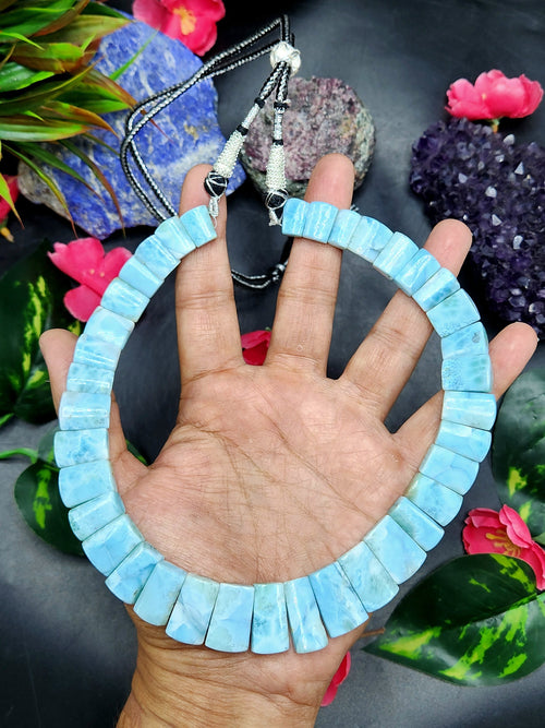 Larimar Cab Stone Necklace with Sarafa -  Dive into Tranquility and Elegance - Gemstone jewelry