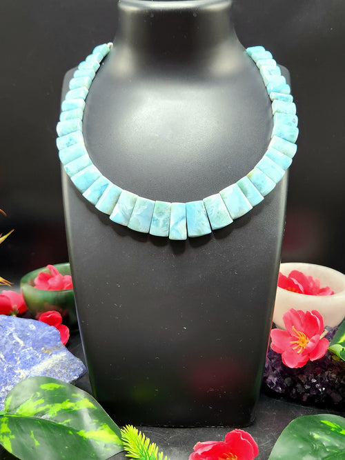 Larimar Cab Stone Necklace with Sarafa -  Dive into Tranquility and Elegance - Gemstone jewelry