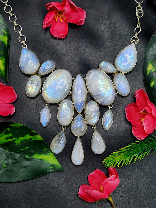 Rainbow Moonstone Cabs Necklace - 564 carats