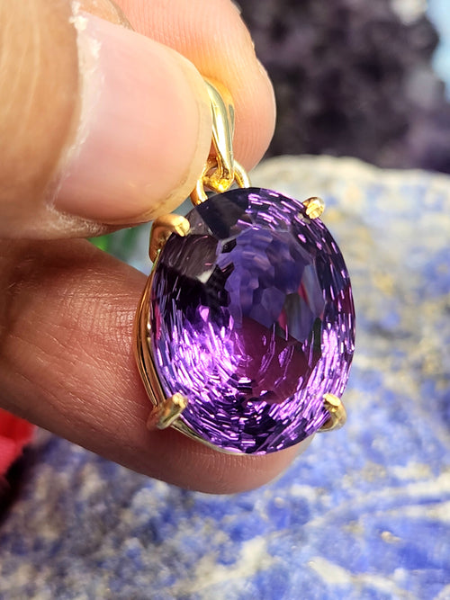 Amethyst Faceted Pendant in Gold Rhodium-Plated Sterling Silver - 26 carats