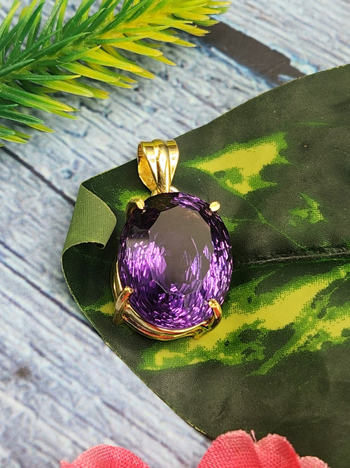 Amethyst Faceted Pendant in Gold Rhodium-Plated Sterling Silver - 26 carats