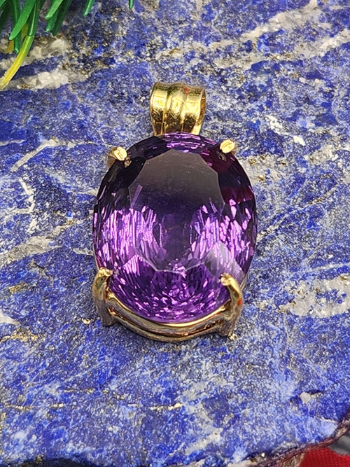 Amethyst Faceted Pendant in Gold Rhodium-Plated Sterling Silver - 26 carats