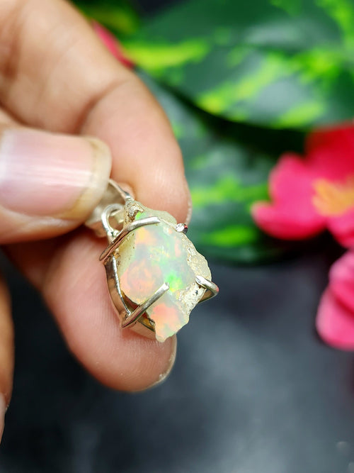 Ethiopian Opal Rough Pendant in sterling silver: Unveiling the Ethereal Beauty of Opal Gemstone - Gifts for her