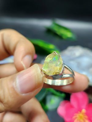 Ethiopian Opal Rough Single Stone Ring - Nature's Elegance in Sterling Silver