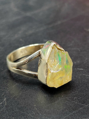 Ethiopian Opal Rough Single Stone Ring - Nature's Elegance in Sterling Silver