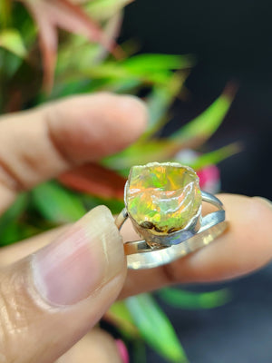Ethiopian Opal Rough Single Stone Ring - Unveiling Nature's Untamed Elegance in Sterling Silver