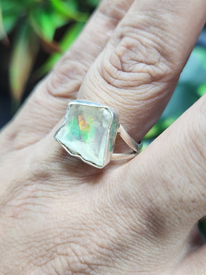 Ethiopian Opal Rough Single Stone Ring - A Testament to Nature's Beauty in Sterling Silver