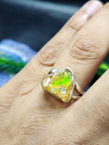 Ethiopian Opal Rough Single Stone Ring - Nature's Masterpiece in Sterling Silver