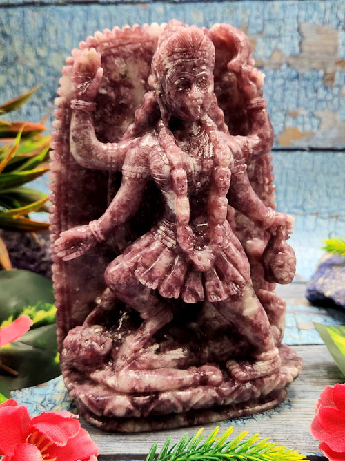 Goddess Kali Lepidolite Stone Carving - Mother Kali - Embodying Divine Power and Artistry - 6.2 inches and 950 gms (2.09 lb)