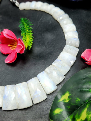 Rainbow Moonstone Cut Stone Necklace with Sarafa - Embrace the Enchantment of Moonlit Radiance