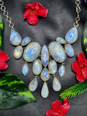 Rainbow Moonstone Cabs Necklace - 564 carats