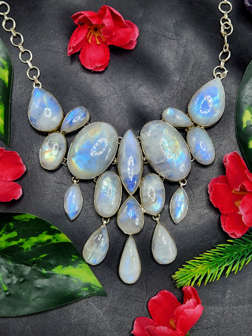 Rainbow Moonstone Cabs Necklace - 564 carats