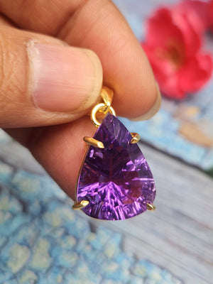 Faceted Amethyst Pendant in Sterling Silver with gold rhodium plating - 24 carats