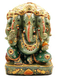 Panchamukhi Ganesh in green aventurine with hand painting