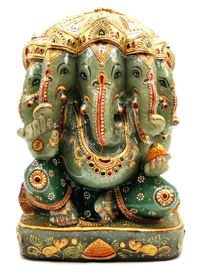 Panchamukhi Ganesh in green aventurine with hand painting