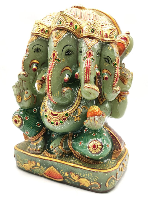 Panchamukhi Ganesh in green aventurine with hand painting