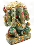 Panchamukhi Ganesh in green aventurine with hand painting