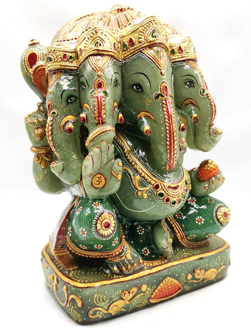 Panchamukhi Ganesh in green aventurine with hand painting